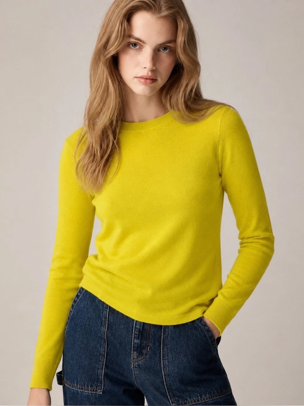 J. Crew Carolyn Fitted Crewneck Sweater Merino Wool in Chartreuse Yellow Size XS